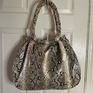Lelya genuine snake skin large satchel taupe and beige braided straps